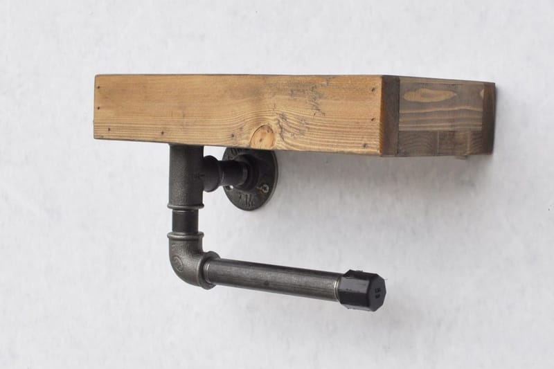 Evila Toiletpapirholder rør / træ - Træ / sort - Hus & renovering - Køkken & bad - Badeværelse - Badeværelsestilbehør - Toiletrulleholder