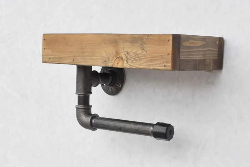 Evila Toiletpapirholder rør / træ - Træ / sort - Hus & renovering - Køkken & bad - Badeværelse - Badeværelsestilbehør - Toiletrulleholder