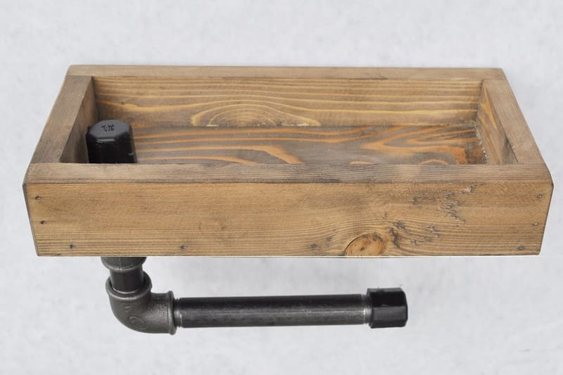 Evila Toiletpapirholder rør / træ - Træ / sort - Hus & renovering - Køkken & bad - Badeværelse - Badeværelsestilbehør - Toiletrulleholder