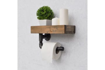 Evila Toiletpapirholder rør / træ - Træ / sort - Hus & renovering - Køkken & bad - Badeværelse - Badeværelsestilbehør - Toiletrulleholder
