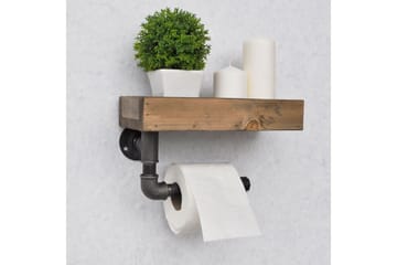 Evila Toiletpapirholder rør / træ - Træ / sort - Hus & renovering - Køkken & bad - Badeværelse - Badeværelsestilbehør - Toiletrulleholder