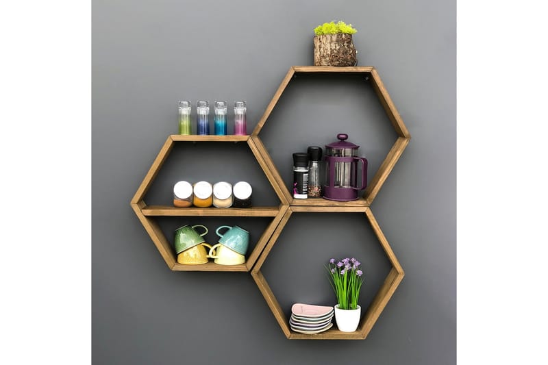 Evila Væghylde 3 Sekskanter - Træ - Opbevaring - Hylder & Reoler - Væghylde & vægreol