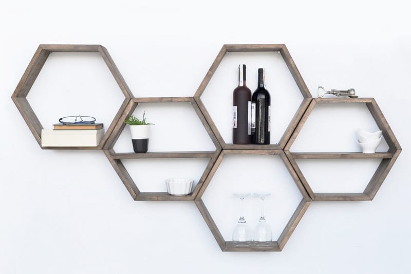 Evila Væghylde 5 Sekskanter - Træ - Opbevaring - Hylder & Reoler - Væghylde & vægreol