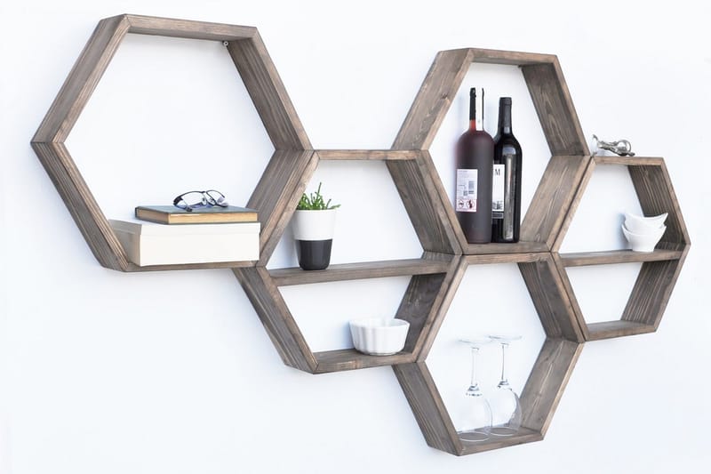 Evila Væghylde 5 Sekskanter - Træ - Opbevaring - Hylder & Reoler - Væghylde & vægreol