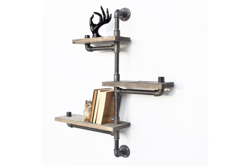 Evila væghylde Rør / Træ 3 hylder - Sort / træ - Opbevaring - Hylder & Reoler - Væghylde & vægreol