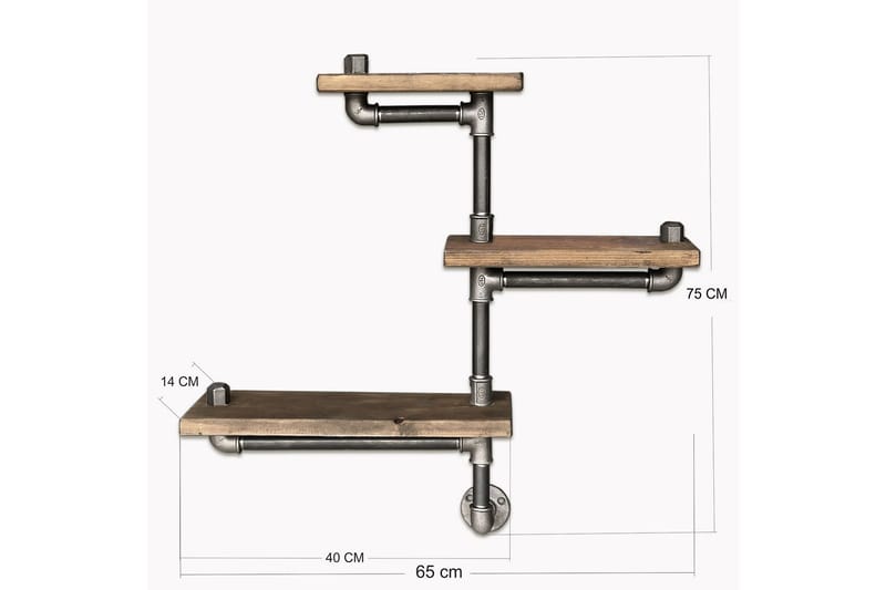 Evila væghylde Rør / Træ 3 hylder - Sort / træ - Opbevaring - Hylder & Reoler - Væghylde & vægreol