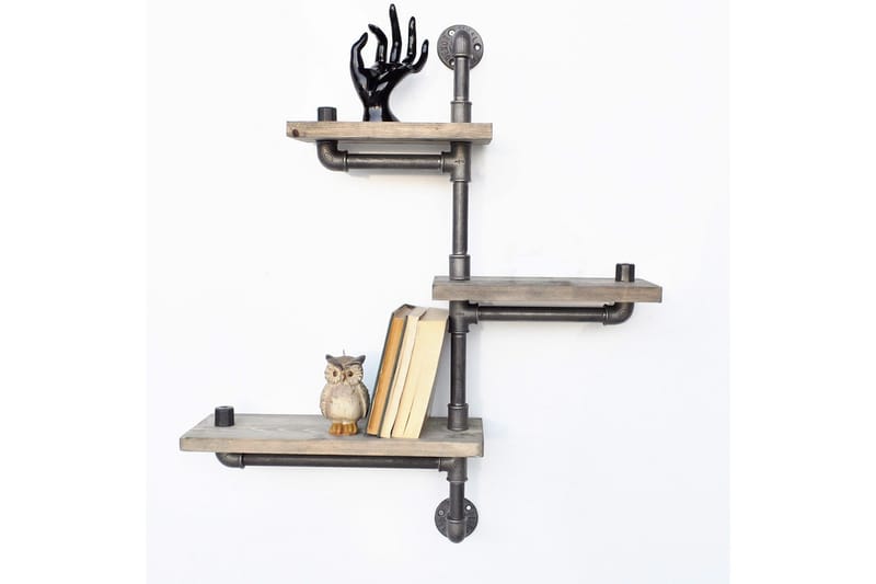 Evila væghylde Rør / Træ 3 hylder - Sort / træ - Opbevaring - Hylder & Reoler - Væghylde & vægreol