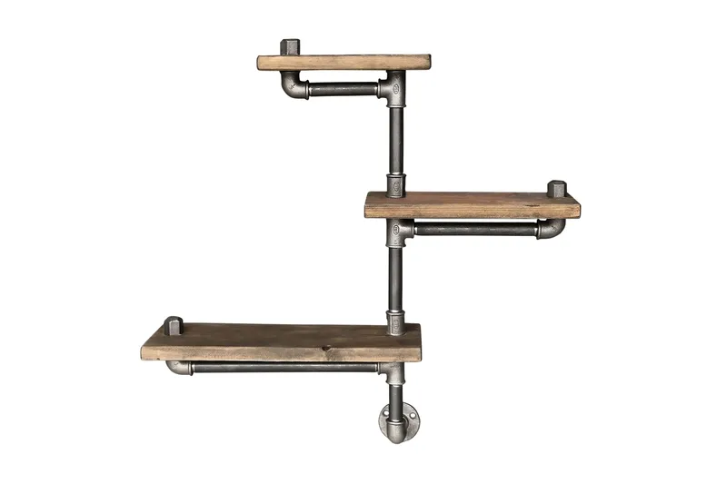 Evila væghylde Rør / Træ 3 hylder, Sort / træ