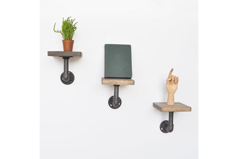 Evila Væghylde Rør / træ 3-pack - Sort / træ - Opbevaring - Hylder & Reoler - Væghylde & vægreol