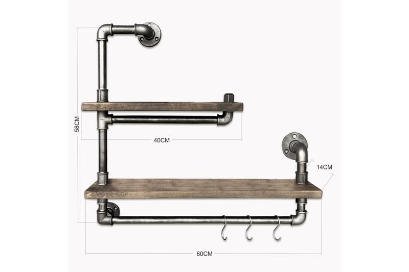 Evila Væghylde Rør / træ - Sort / træ - Væghylde & vægreol