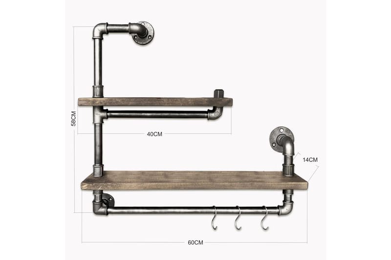 Evila Væghylde Rør / træ - Sort / træ - Opbevaring - Hylder & Reoler - Væghylde & vægreol