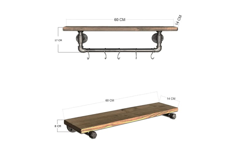 Evila Væghylde Rør / træ - Træ / sort - Opbevaring - Hylder & Reoler - Væghylde & vægreol