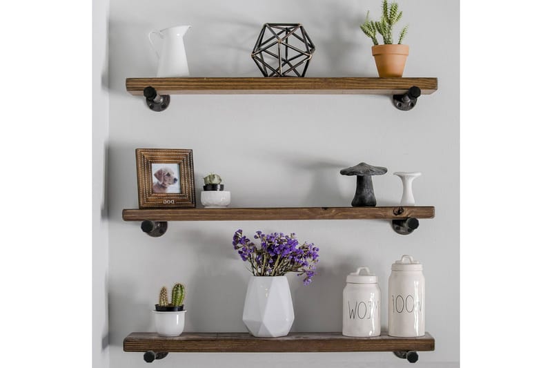 Evila Væghylde Rustik - Træ / sort - Opbevaring - Hylder & Reoler - Væghylde & vægreol