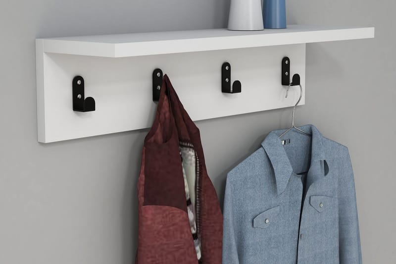 Gersby Væghylde 60 cm - Hvid - Opbevaring - Tøjopbevaring - Knagerækker - Knager