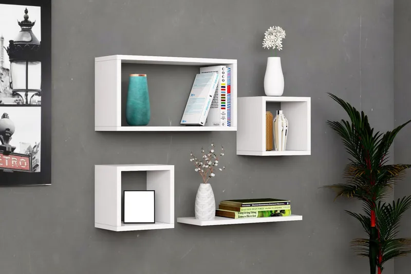 Havzan væghylde 44x15 cm 4 Hylder, Hvid