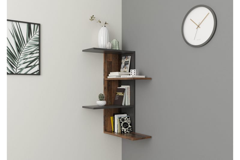 Kailyne Vægreol 44 cm i Træ med Metalramme, Brun