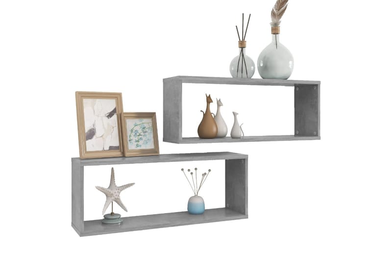 kubeformede væghylder 2 stk. 60x15x23 cm spånplade betongrå - Grå - Opbevaring - Hylder & Reoler - Væghylde & vægreol