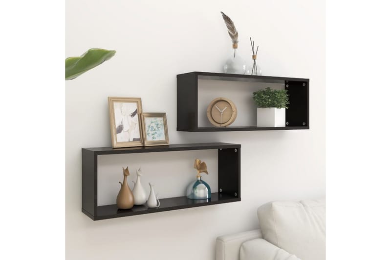 kubeformede væghylder 2 stk. 60x15x23 cm spånplade sort - Sort - Opbevaring - Hylder & Reoler - Væghylde & vægreol