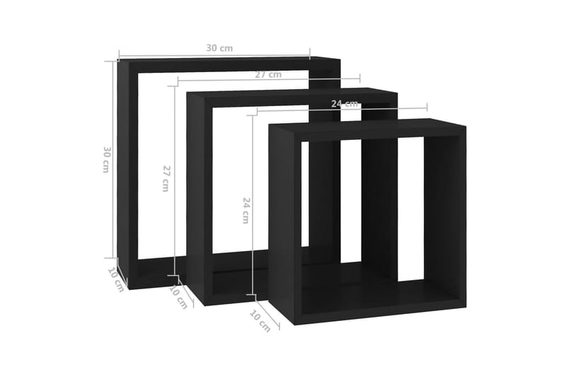 kubeformede væghylder 3 stk. MDF sort - Sort - Væghylde & vægreol