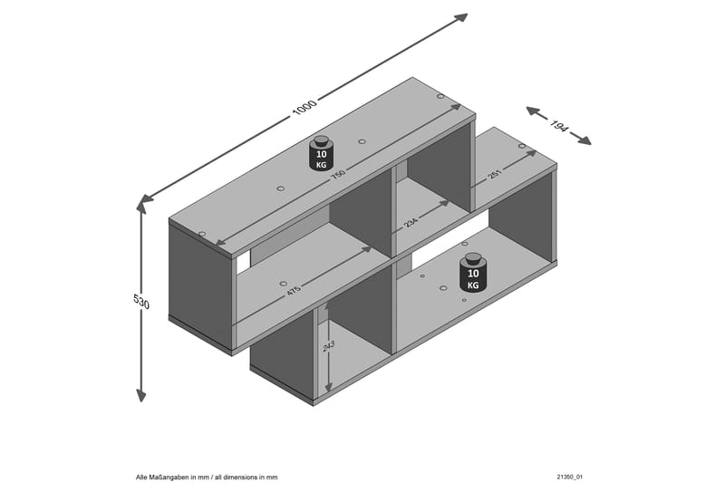 Nora Væghylde 100 cm - Hvid/Beton - Opbevaring - Hylder & Reoler - Væghylde & vægreol