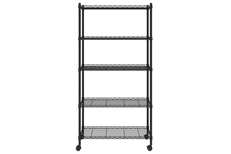 Opbevaringsreol med 5 hylder & hjul 75x35x155 cm 250 kg sort - Sort - Opbevaring - Hylder & Reoler - Væghylde & vægreol