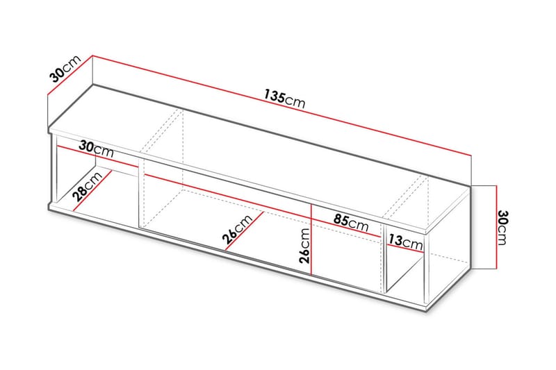 Querty Væghylde 135x30x30 cm - Hvid/Sort - Opbevaring - Hylder & Reoler - Væghylde & vægreol