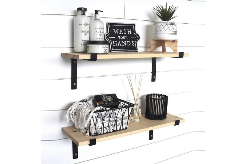 Straad Væghylde 60 cm - Sort/Valnød - Opbevaring - Hylder & Reoler - Væghylde & vægreol