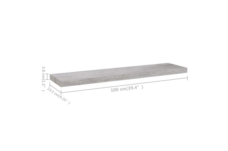 svævehylde 100x23,5x3,8 cm MDF betongrå - Grå - Væghylde & vægreol