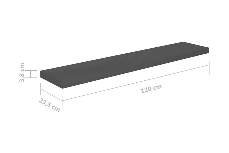 svævehylde 120x23,5x3,8 cm MDF grå højglans - Grå - Væghylde & vægreol