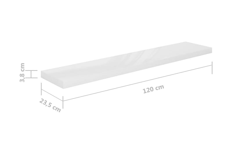 svævehylde 120x23,5x3,8 cm MDF hvid højglans - Hvid - Væghylde & vægreol