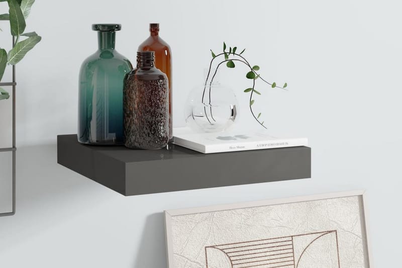 svævehylde 23x23,5x3,8 cm MDF grå højglans - Grå - Opbevaring - Hylder & Reoler - Væghylde & vægreol