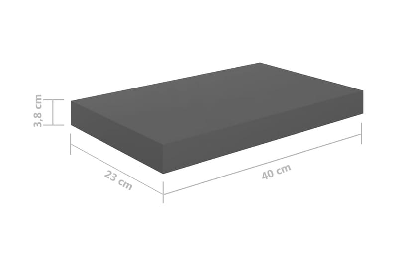 svævehylde 40x23x3,8 cm MDF grå højglans - Grå - Væghylde & vægreol