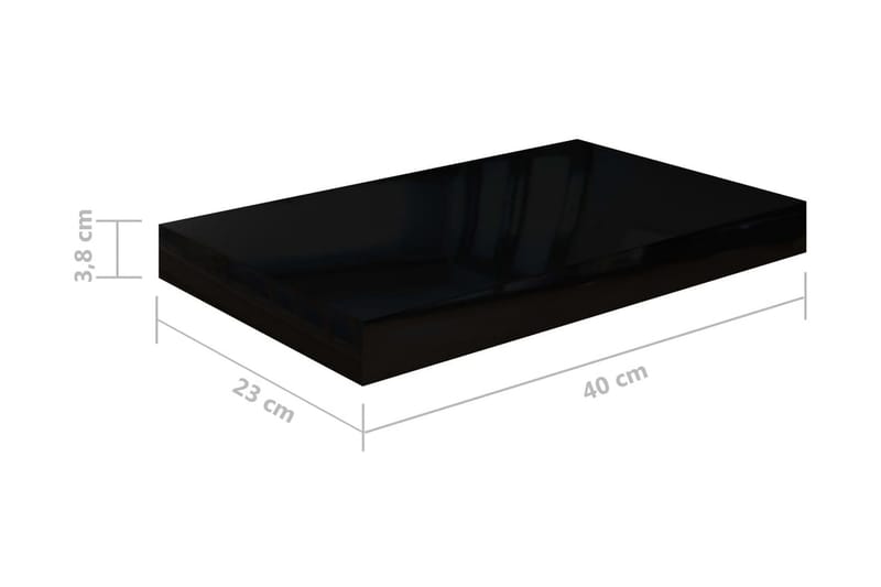 svævehylde 40x23x3,8 cm MDF sort højglans - Sort - Væghylde & vægreol