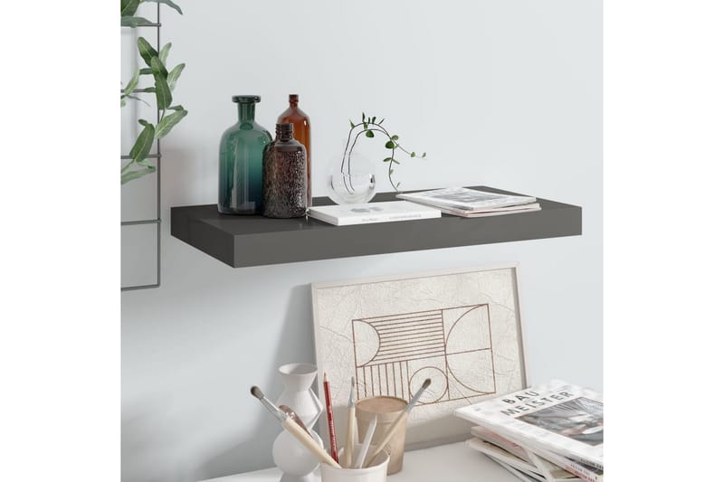 svævehylde 50x23x3,8 cm MDF grå højglans - Grå - Opbevaring - Hylder & Reoler - Væghylde & vægreol