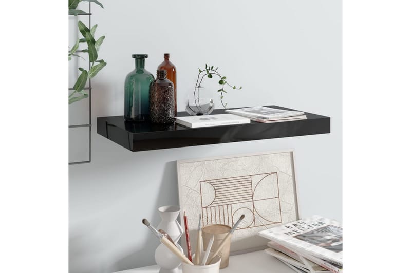 svævehylde 50x23x3,8 cm MDF sort højglans - Sort - Opbevaring - Hylder & Reoler - Væghylde & vægreol