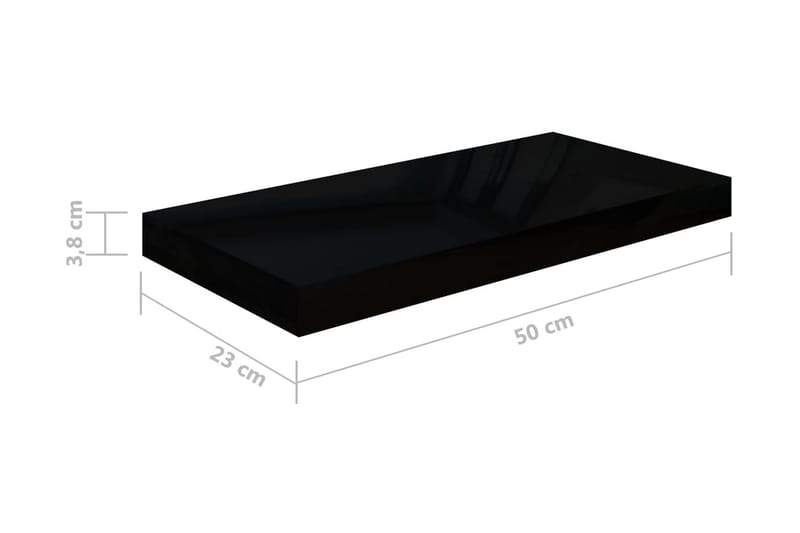 svævehylde 50x23x3,8 cm MDF sort højglans - Sort - Væghylde & vægreol