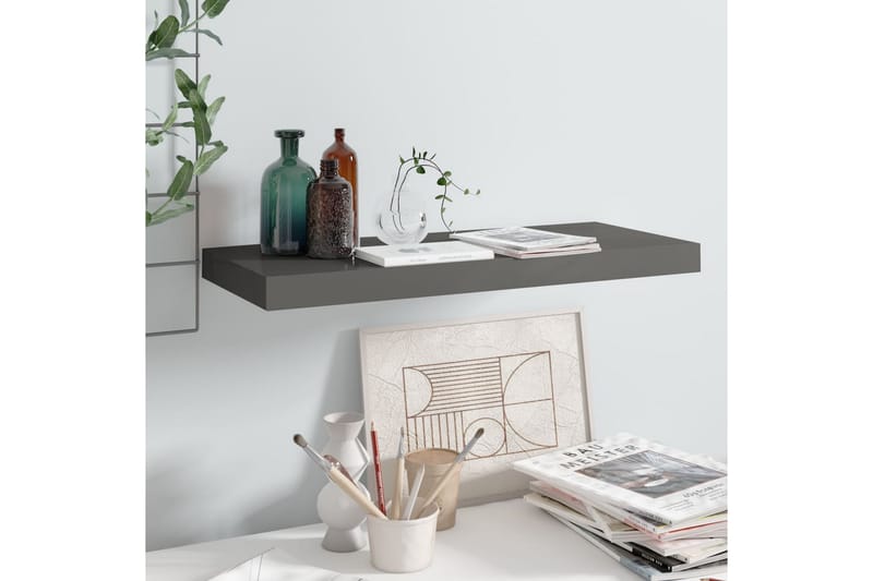 svævehylde 60x23,5x3,8 cm MDF grå højglans - Grå - Opbevaring - Hylder & Reoler - Væghylde & vægreol