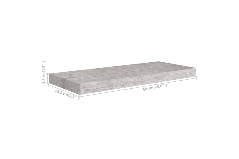 svævehylde 60x23x3,8 cm MDF betongrå - Grå - Opbevaring - Hylder & Reoler - Væghylde & vægreol