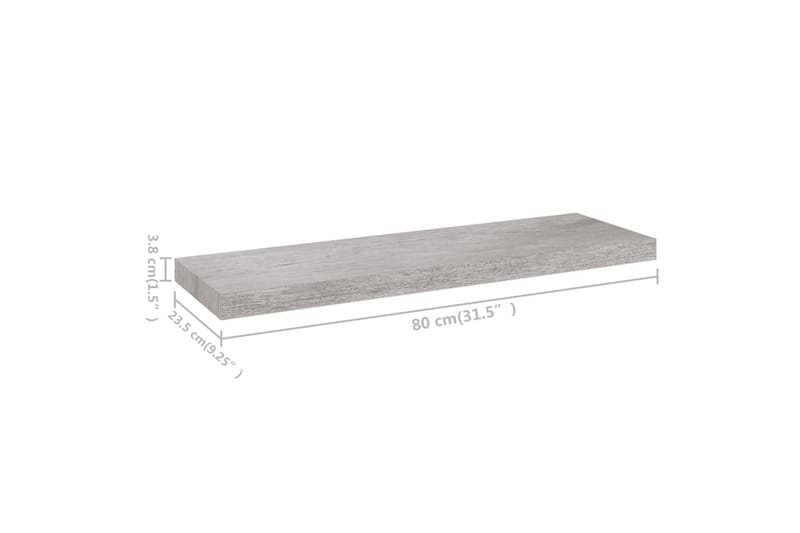 svævehylde 80x23,5x3,8 cm MDF betongrå - Grå - Opbevaring - Hylder & Reoler - Væghylde & vægreol