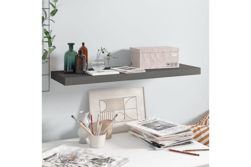 svævehylde 80x23,5x3,8 cm MDF grå højglans - Grå - Opbevaring - Hylder & Reoler - Væghylde & vægreol