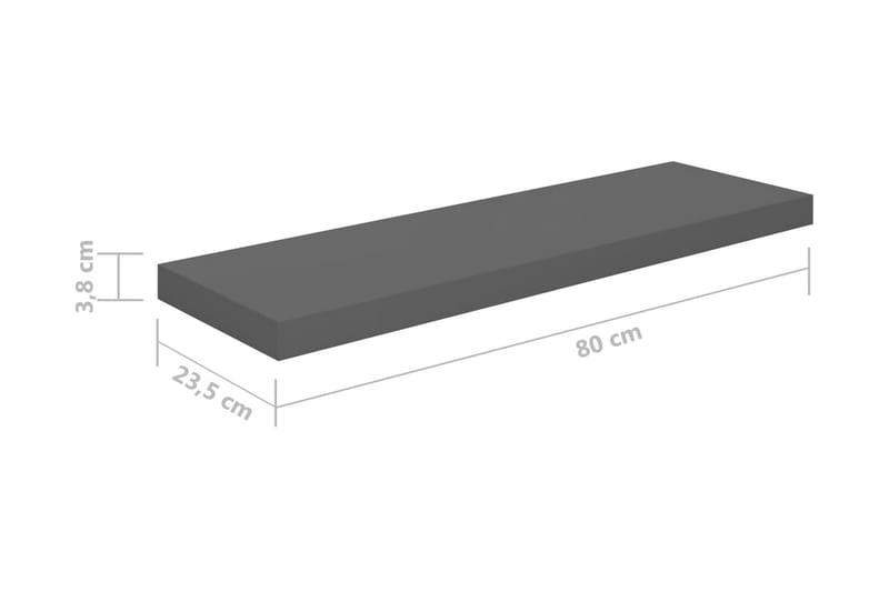 svævehylde 80x23,5x3,8 cm MDF grå højglans - Grå - Væghylde & vægreol