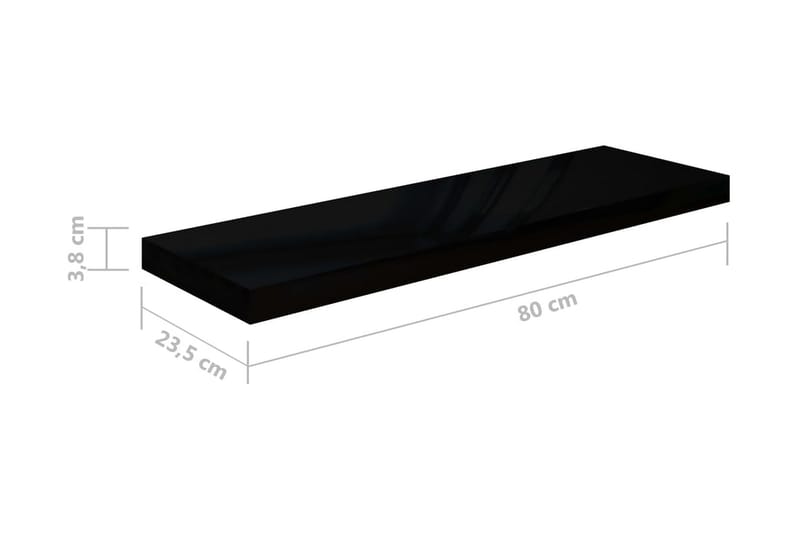 svævehylde 80x23,5x3,8 cm MDF sort højglans - Sort - Væghylde & vægreol