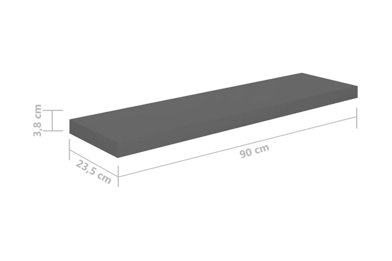 svævehylde 90x23,5x3,8 cm MDF grå højglans - Grå - Væghylde & vægreol