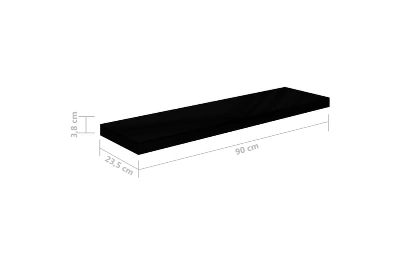 svævehylde 90x23,5x3,8 cm MDF sort højglans - Sort - Væghylde & vægreol