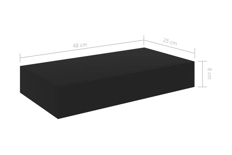 Svævehylde med Skuffe 48x25x8 cm Sort - Sort - Opbevaring - Hylder & Reoler - Væghylde & vægreol