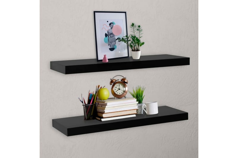 Svævehylder 2 Stk. 100x20x3,8 cm Sort - Sort - Opbevaring - Hylder & Reoler - Væghylde & vægreol