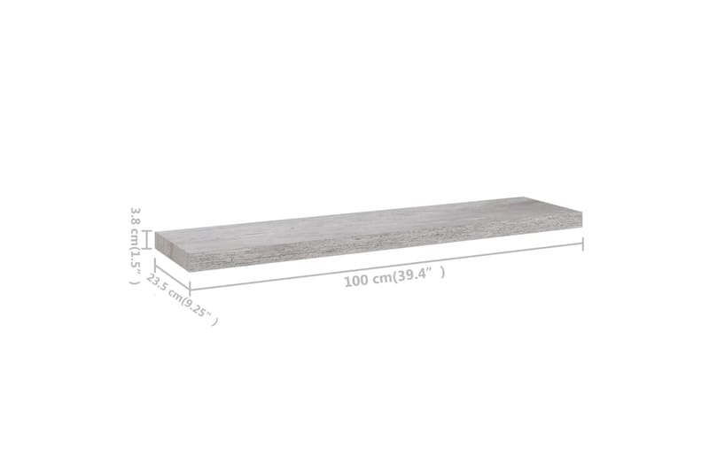 svævehylder 2 stk. 100x23,5x3,8 cm MDF betongrå - Grå - Opbevaring - Hylder & Reoler - Væghylde & vægreol
