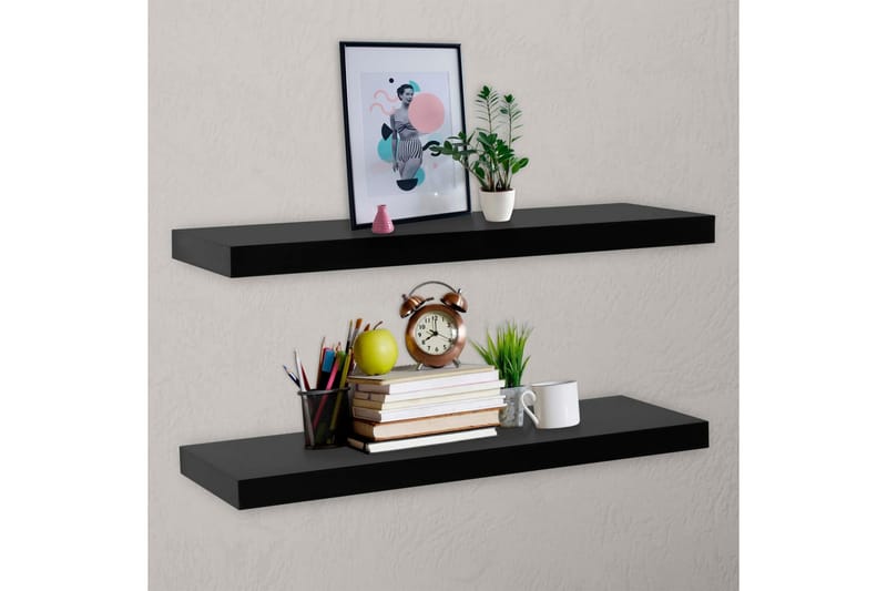 Svævehylder 2 Stk. 120x20x3,8 cm Sort - Sort - Opbevaring - Hylder & Reoler - Væghylde & vægreol