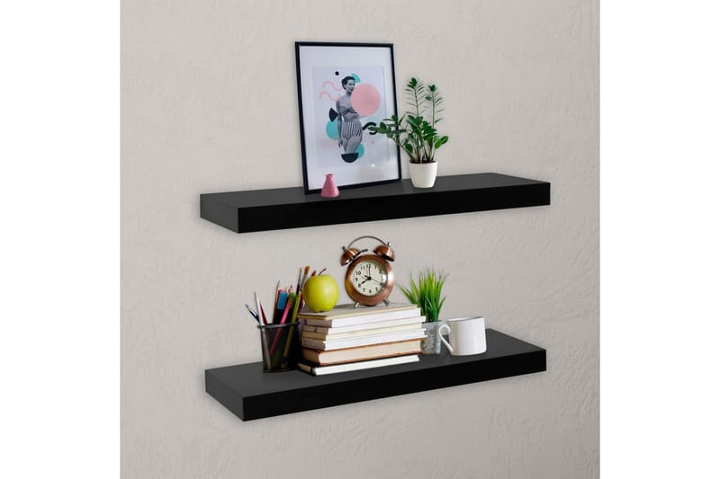 Svævehylder 2 Stk. 40x20x3,8 cm Sort - Sort - Opbevaring - Hylder & Reoler - Væghylde & vægreol