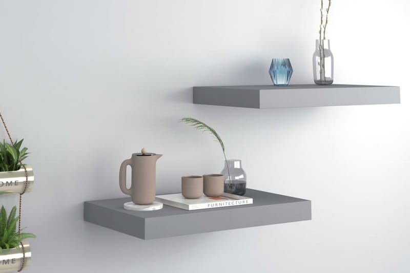 svævehylder 2 stk. 40x23x3,8 cm MDF grå - Grå - Opbevaring - Hylder & Reoler - Væghylde & vægreol